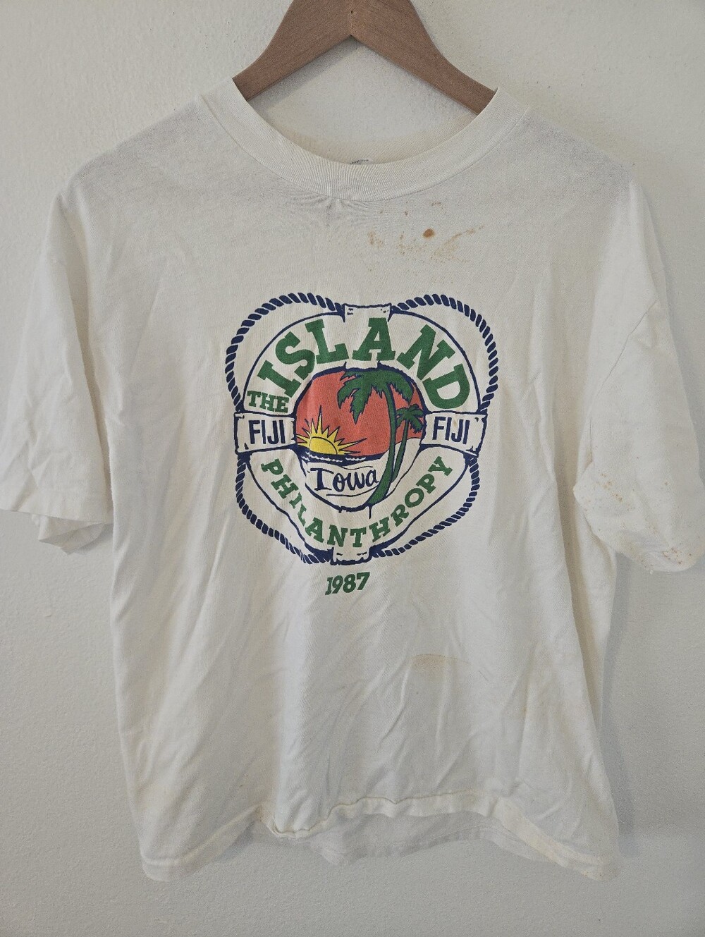 VIntage 1987 Bud Light Island Philanthropy Fiji T Shirt Mens XL Muscular Dystrop